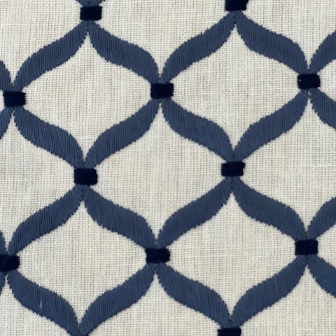 Trend fabric, navy and white embroidered linen